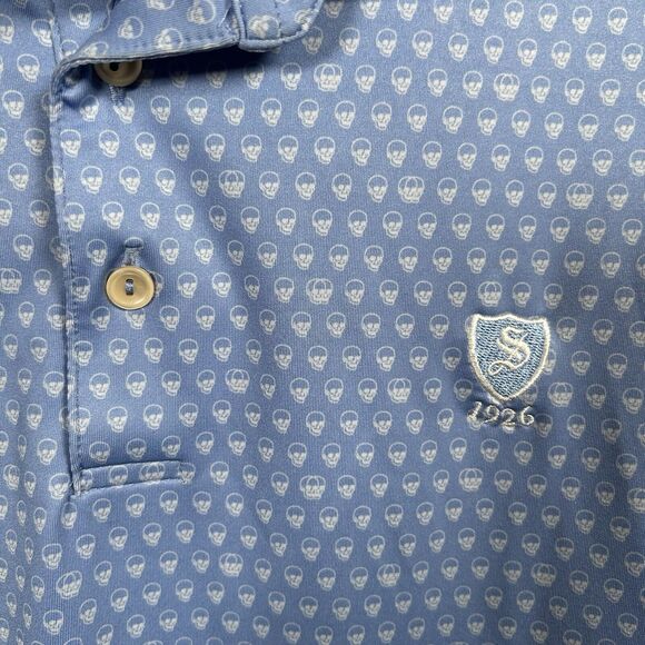 Peter Millar Summer Comfort Polo Mens Large Blue Seeing Double Performance Skull - Picture 2 of 7